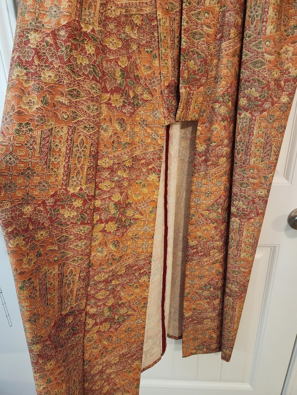 Japanese Kimono Floral Rust Gold Wrap Robe Jacket Fits Up To 1X Asian Unlined - Picture 2 of 8